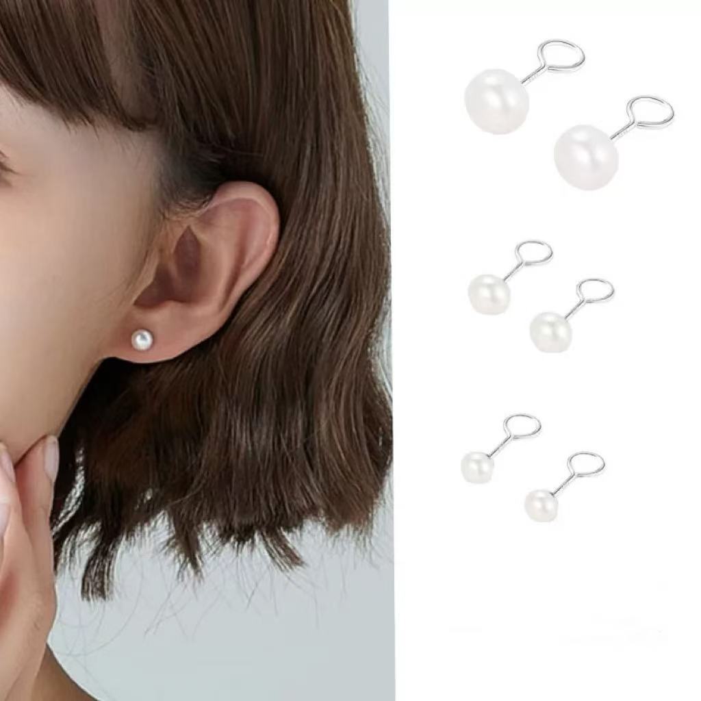 天然淡水珍珠耳钉S925银简约高级弯钩耳钉防掉养耳洞时尚经典小巧