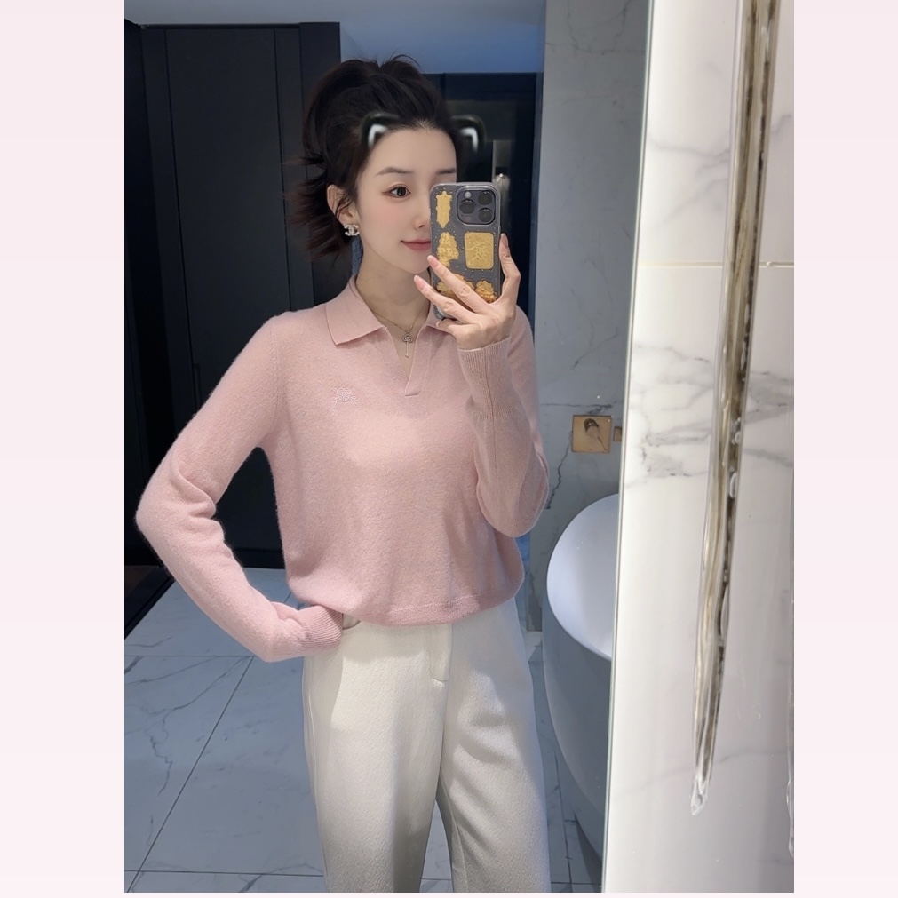 【大静静】粉色小翻领~美腻羊绒衫DJJ1985