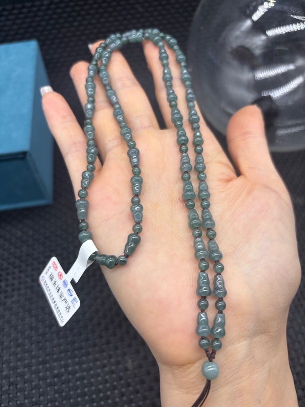 福利天然A货翡翠老蓝水葫芦5mm玉石吊坠绳毛衣链项链长链时尚百搭