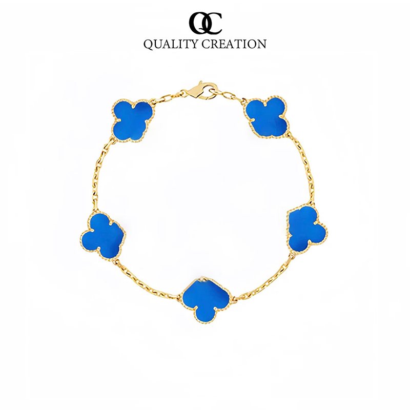 合金手链 QC·设计款手链经典五花蓝色四叶草女轻奢小众精致百搭