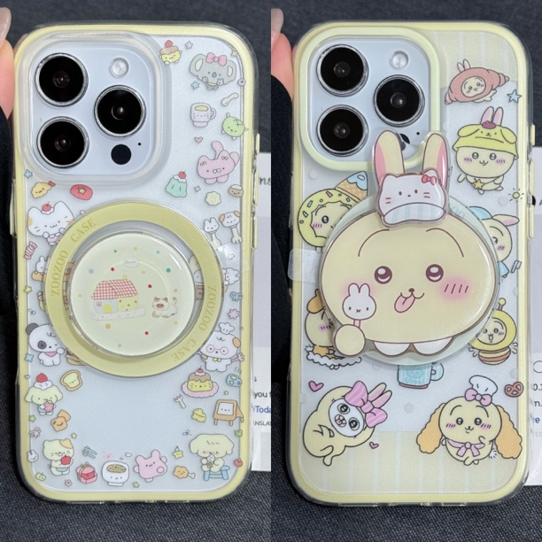 喵六家磨砂肤感奶黄色乌萨奇/小萌物磁吸支架手机壳适用苹果手机