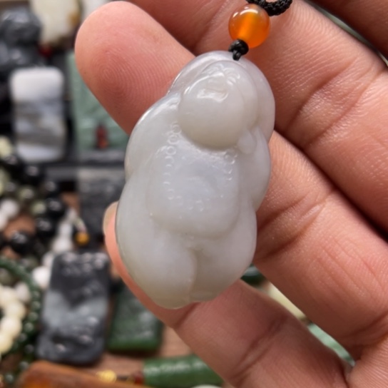 和田玉颈饰9K金镶嵌