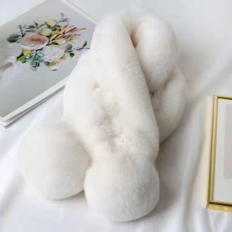 韩版兔毛交叉加厚围巾秋冬季时尚百搭保暖护颈毛领