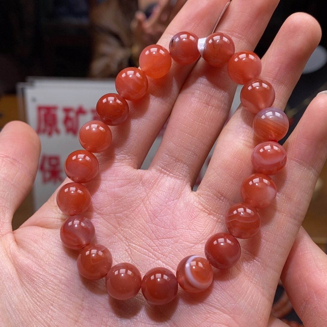 南红玛瑙串未镶嵌9➕大黑洞红白缠丝微瑕