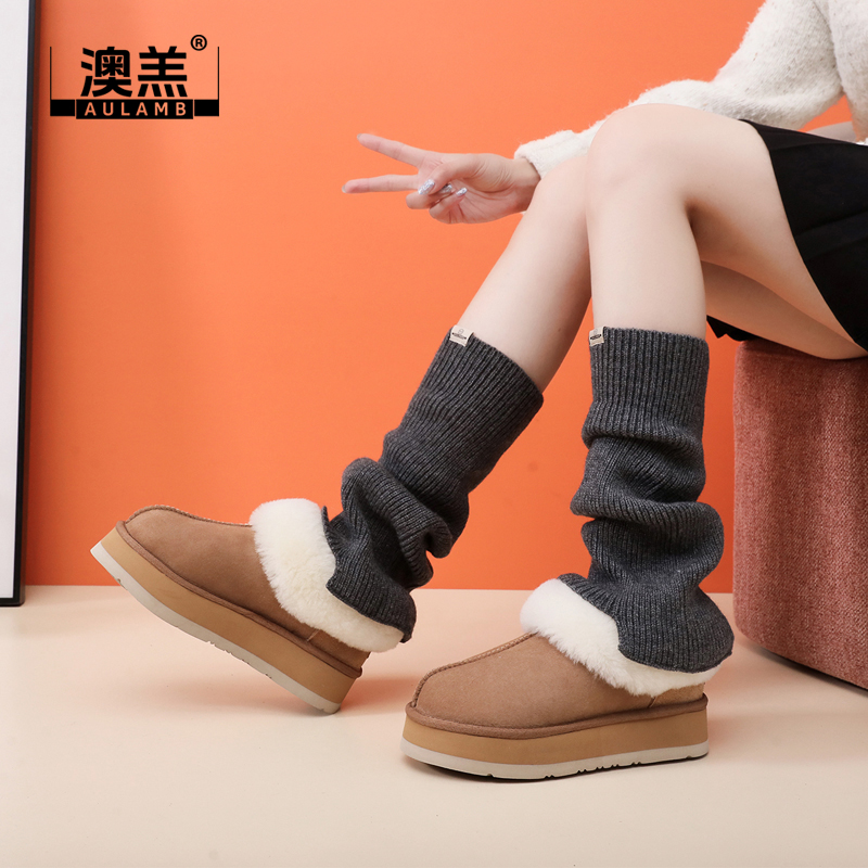 澳羔AULAMB新款冬季皮毛一体加绒加厚保暖增高女士雪地靴AL0821