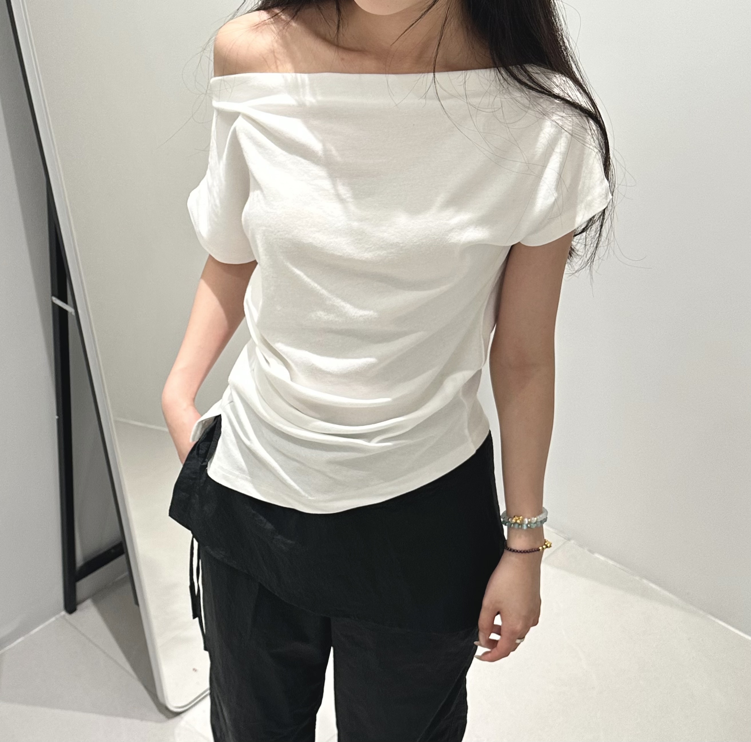 【慧姐韩国正品】2025夏新款IMF斜肩短袖T恤/N0退N0换