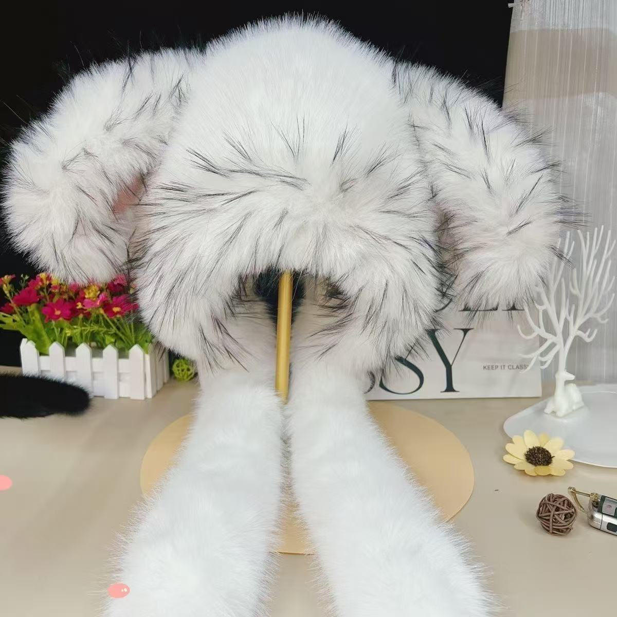 蛋蛋同款可爱毛绒耳朵帽子防风时尚保暖加厚防风爆款洋气仿皮草