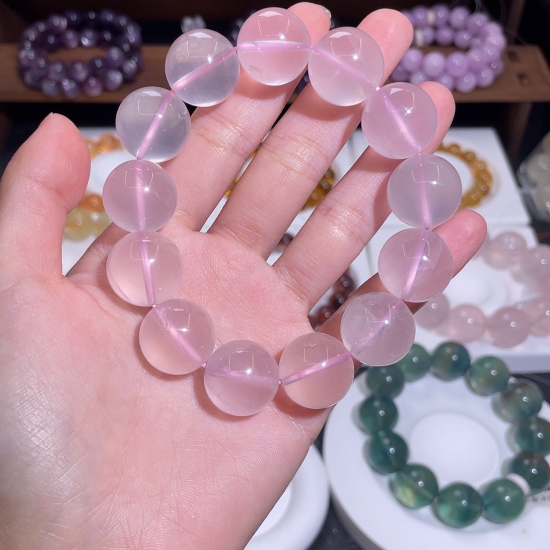 【闪购商品】水晶手串未镶嵌莫桑比克墨粉17.2