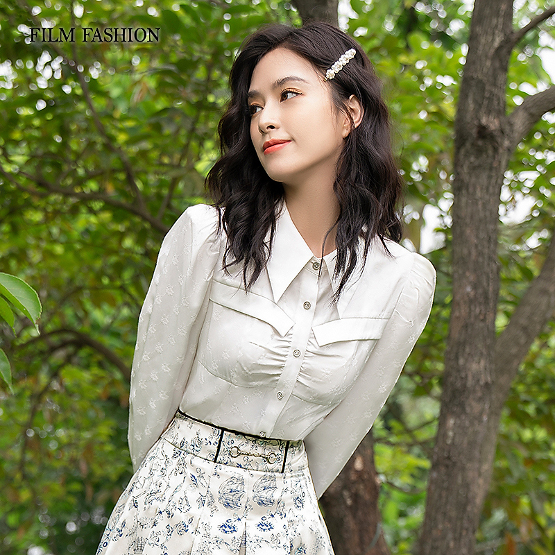 一电影一时装提花长袖衬衫气质休闲显瘦 FEIS132571