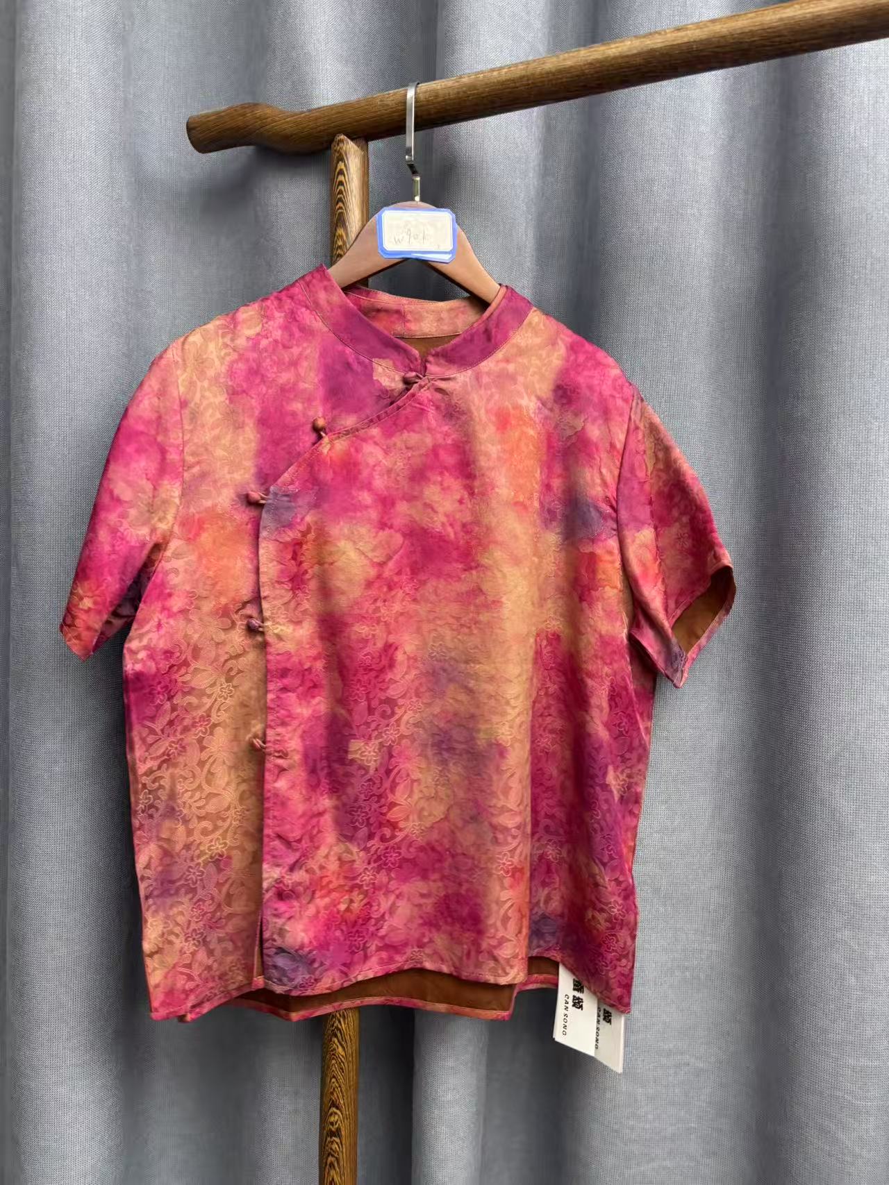 （瑕疵）夏季新款时尚简约新中式桑蚕丝奥黛提花上衣女w901