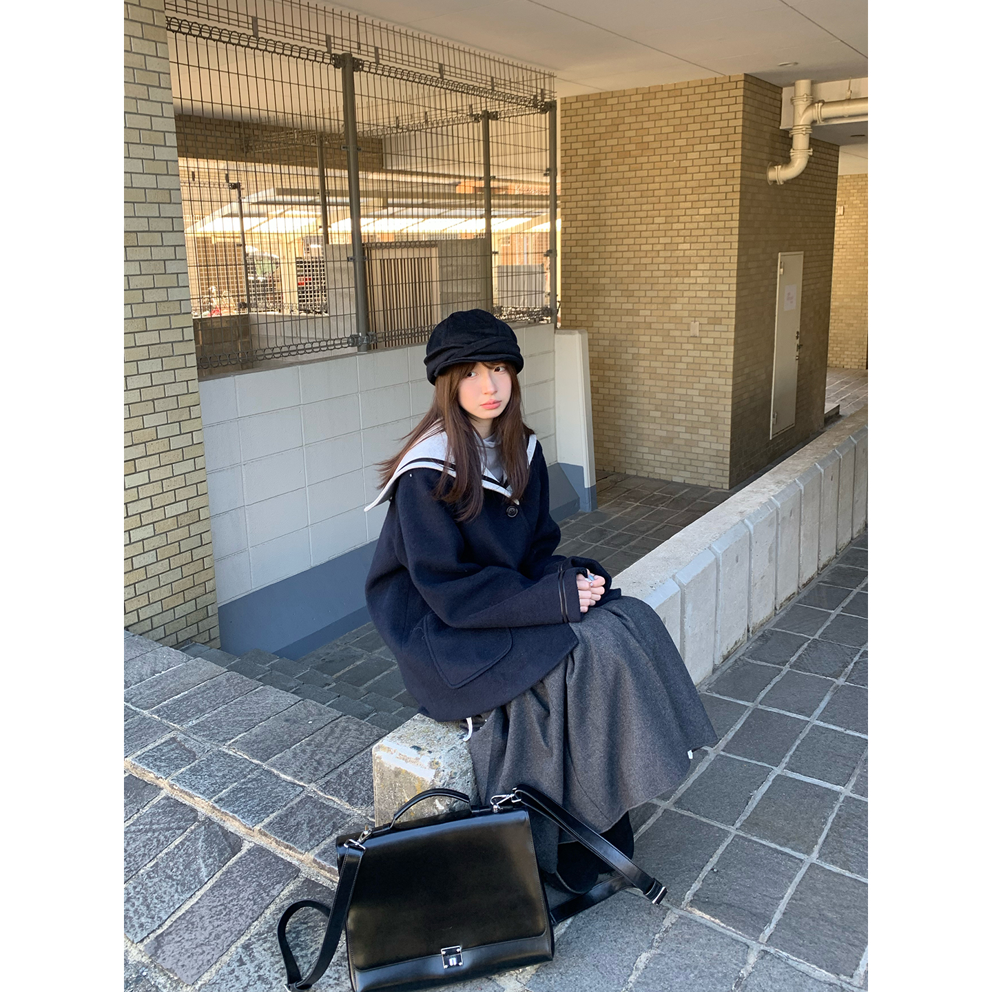 霍里德地图 “暗绒褶裙”复古日系百褶秋冬保暖中长款毛呢半裙女