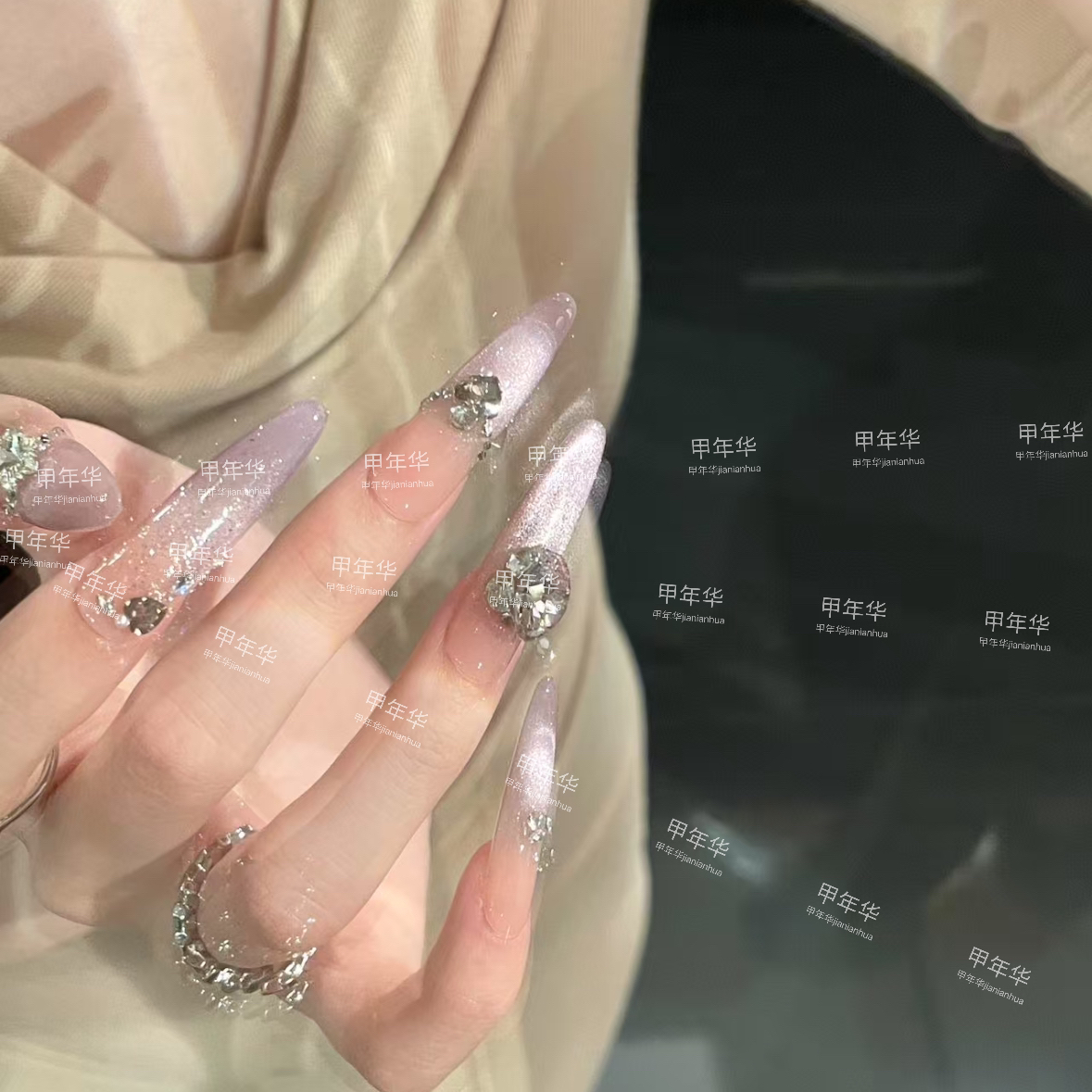 夏季新款纯手工穿戴甲可爱芋泥紫色显白宽光猫眼高颜值手工穿戴甲