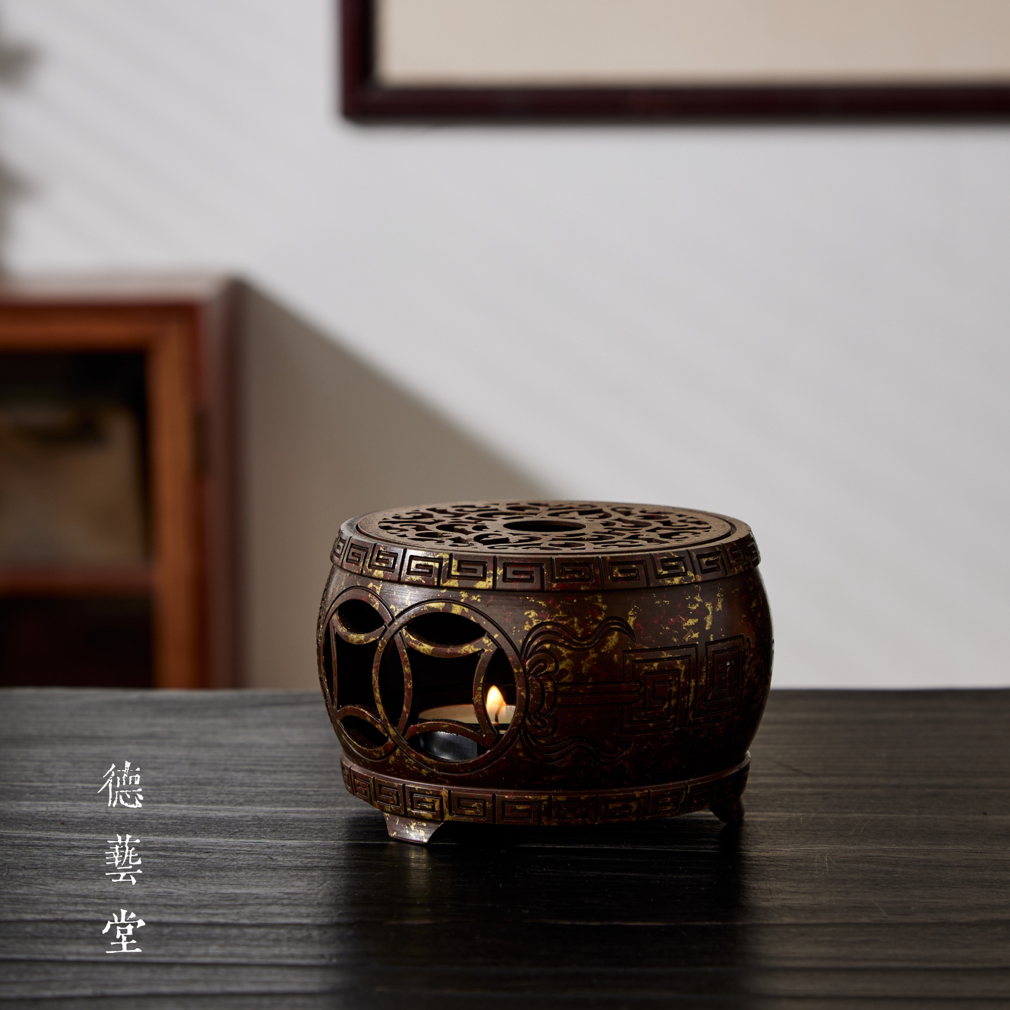 【德艺堂】黄铜鼓型温茶炉/酒精炉