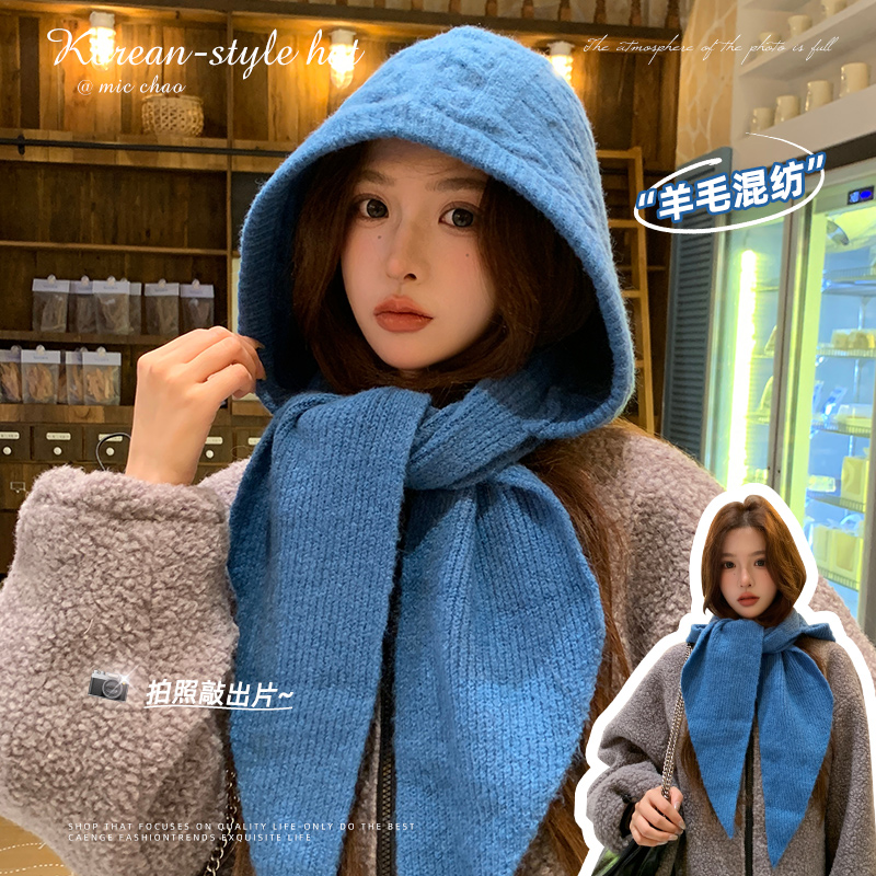 巴拉克拉法帽子围巾一体女冬保暖大头围针织护耳套头毛线帽显脸小