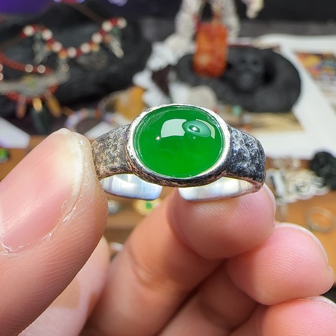 本***心翡翠银S925镶嵌戒指