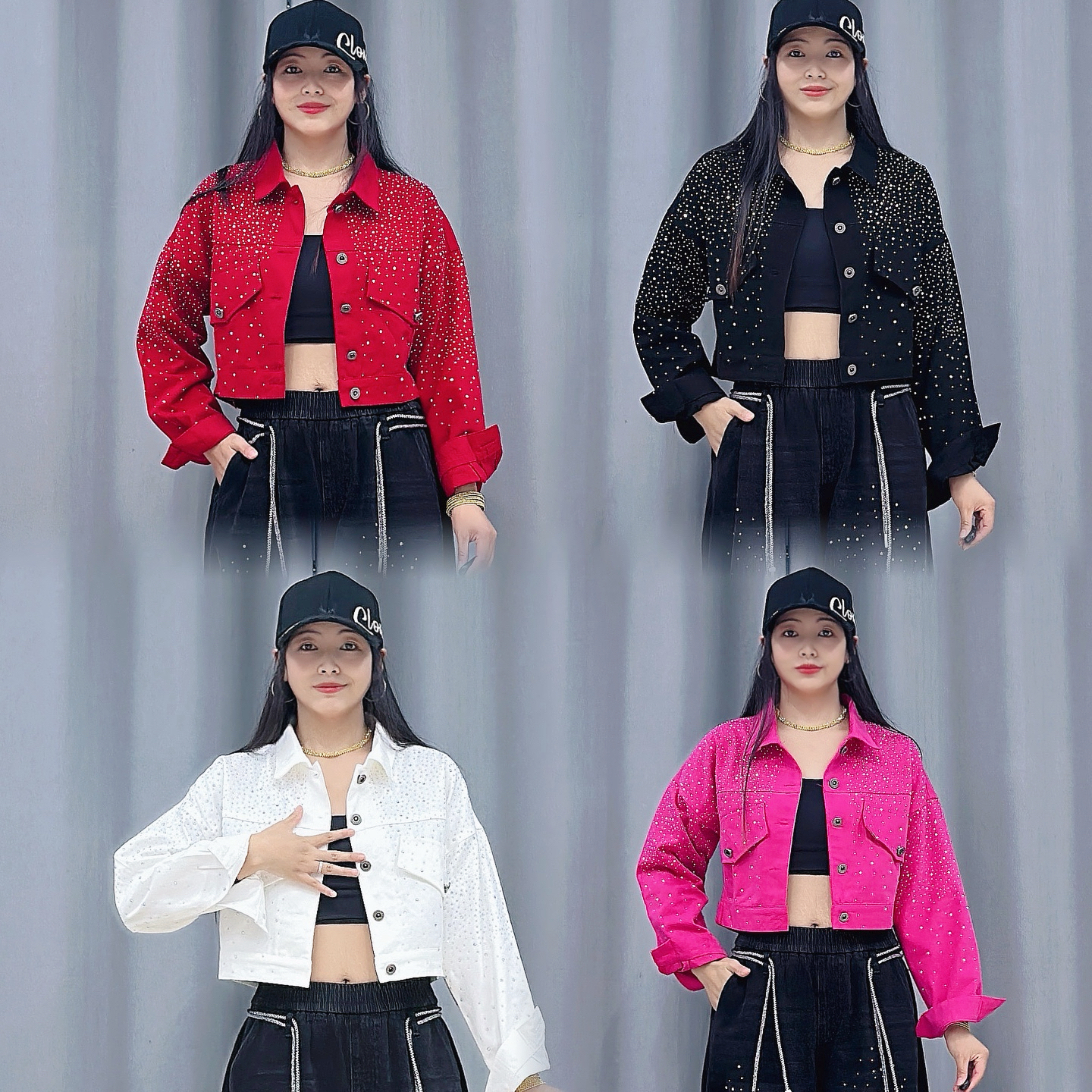 580短款长袖烫钻外套牛仔上衣休闲百搭，显瘦气质帅气