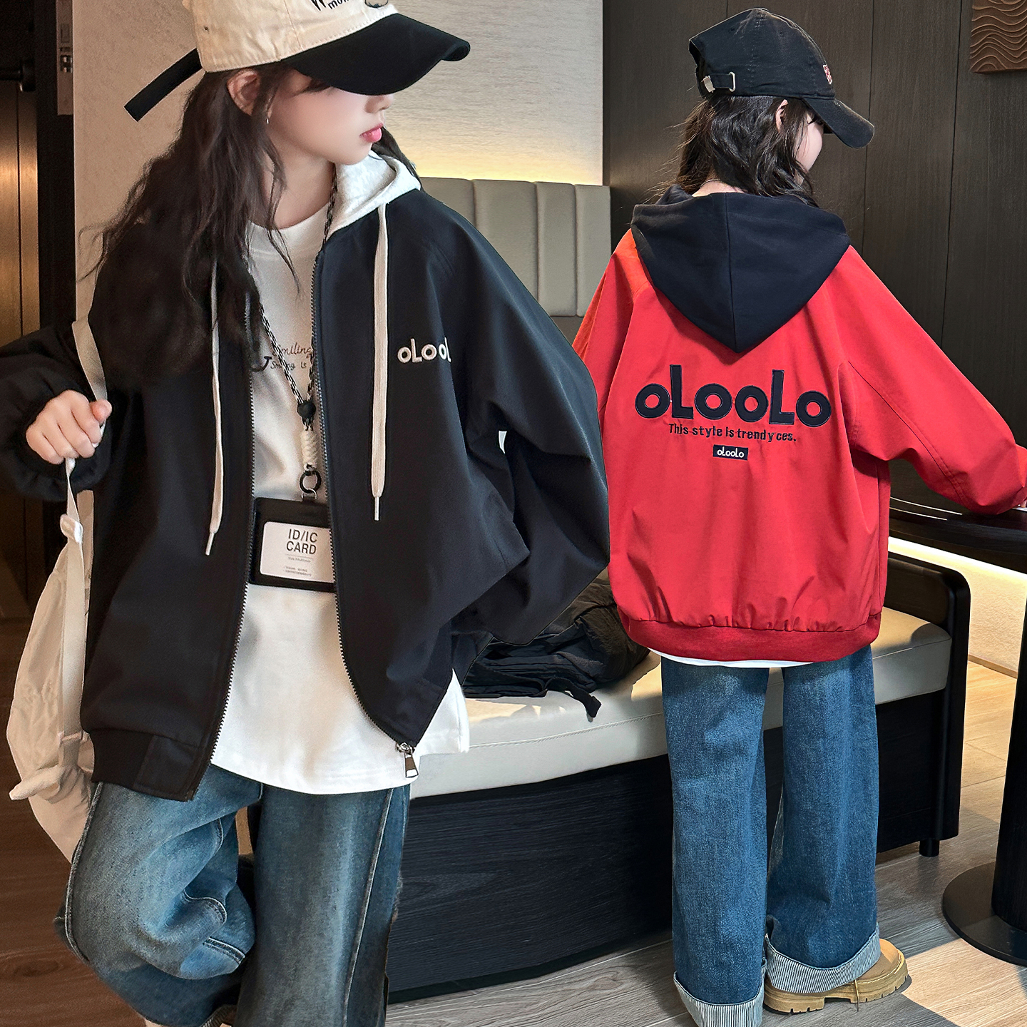 女童外套秋冬2025新款儿童洋气时髦女大童秋装连帽棒球服上衣套装