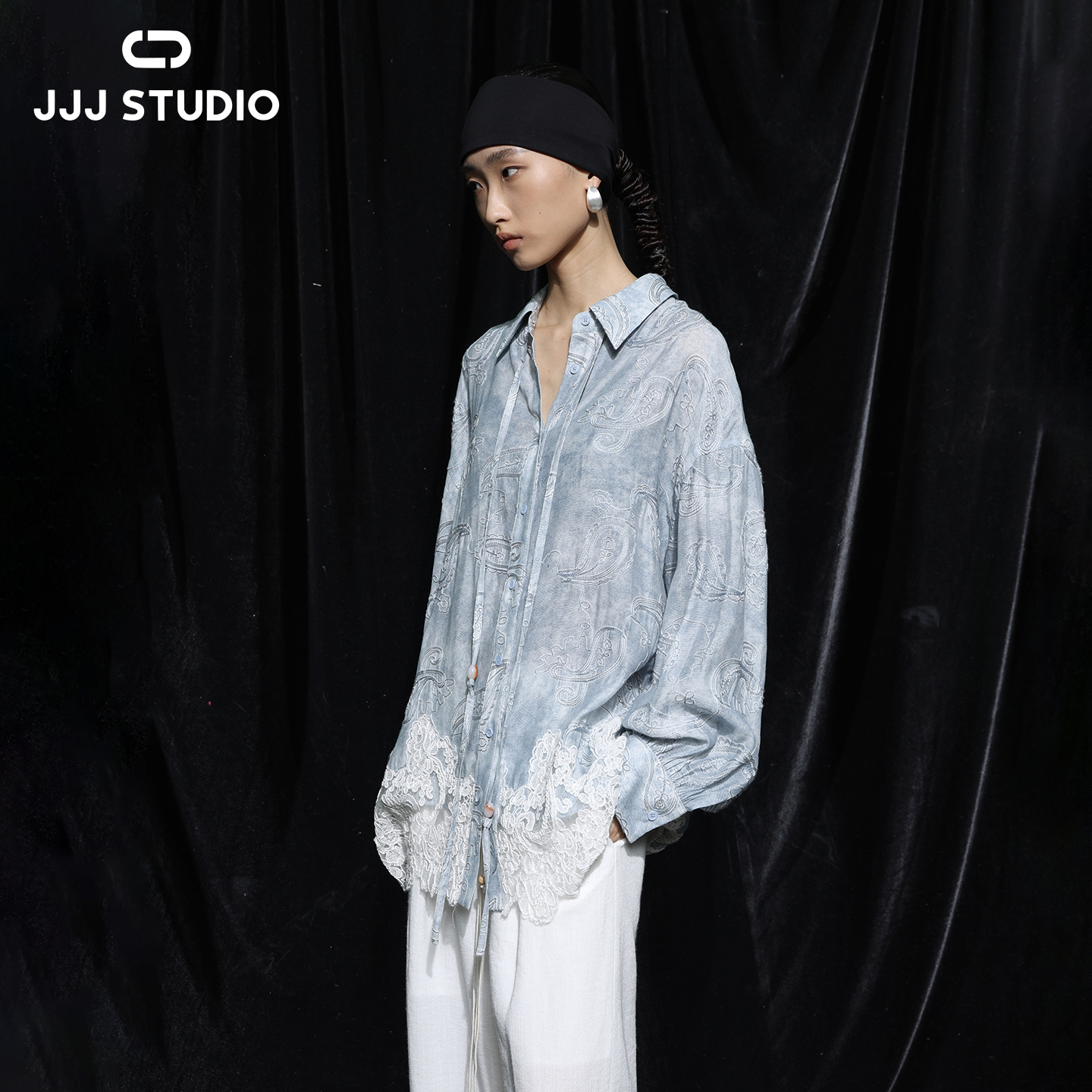 JJJ STUDIO 长袖拼接蕾丝衬衫JDWWA1C309