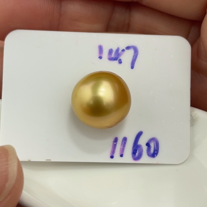 海水珍珠裸珠14.7mm浓茶炫彩金珠