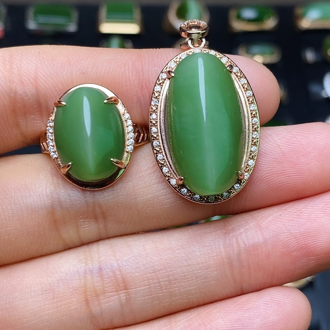 和田玉（碧玉）套装银S925镶嵌