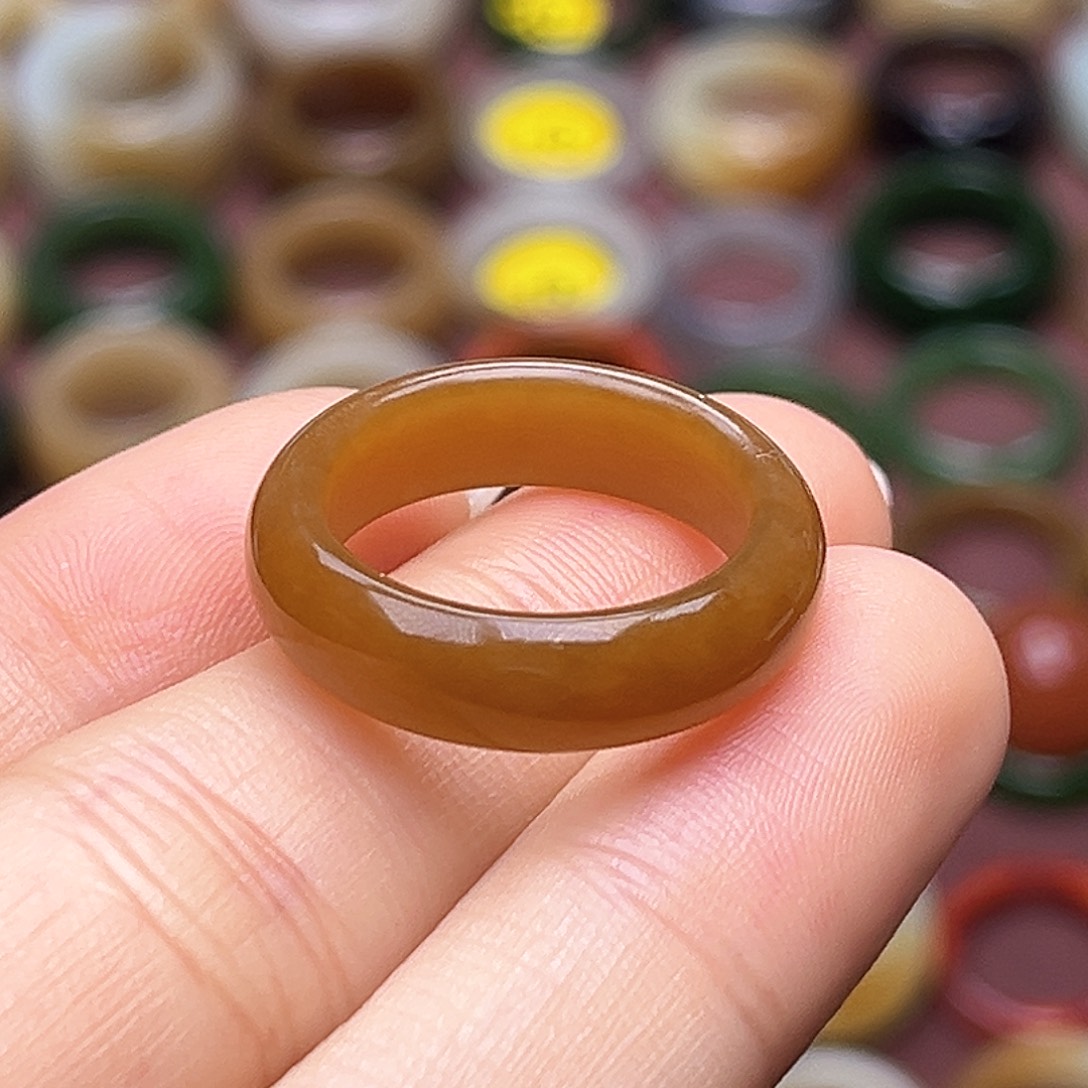 和田玉未镶嵌戒指17.9红糖