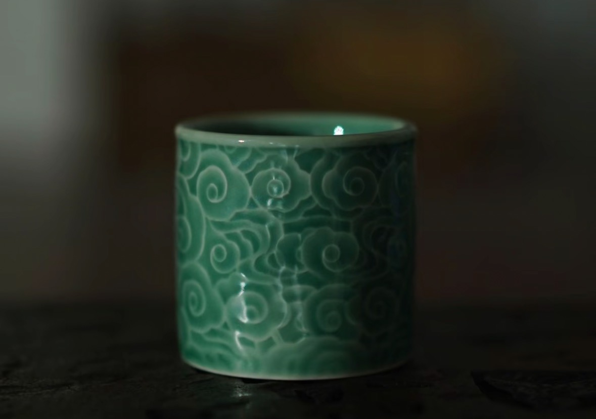 青色卷云纹-扳指杯陶瓷家用精美主人杯瓷海ZH1146