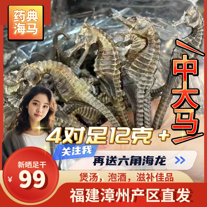 【福建漳州产区直发】海马干货中大规格1对足3克煲汤泡酒（1号链接）