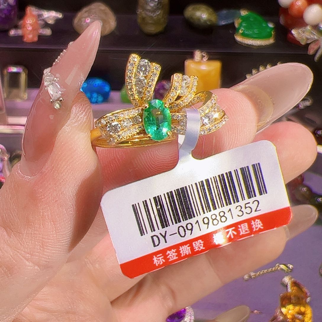 祖母绿戒指银S925镶嵌