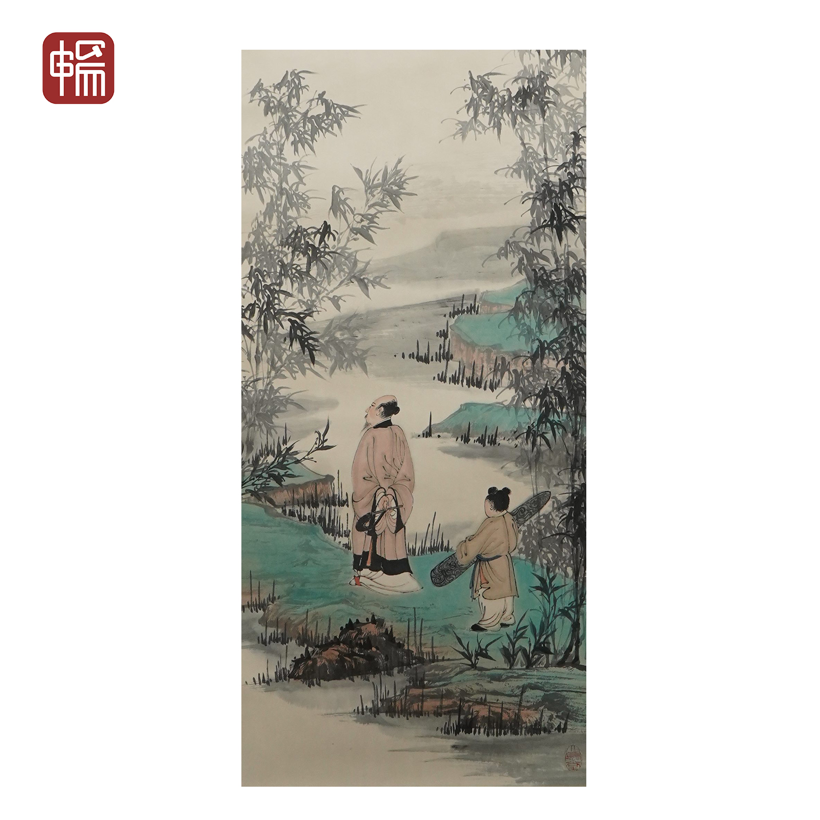 F989 1944年作《杜少陵觅句图》张画、溥题100*39（3.51）纸本立轴 YQ 