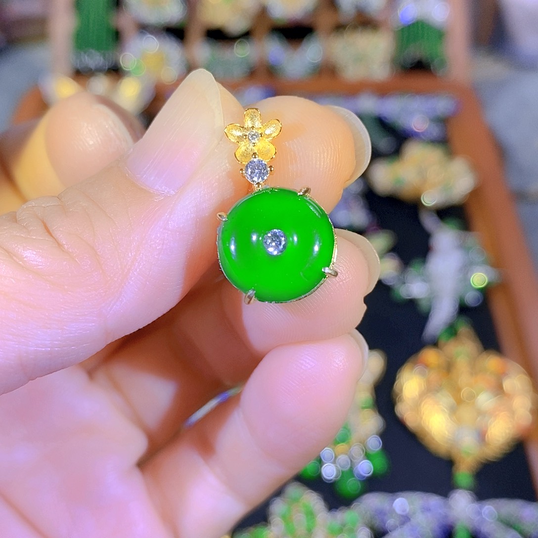 吊坠(不含链)银S925镶嵌翡翠