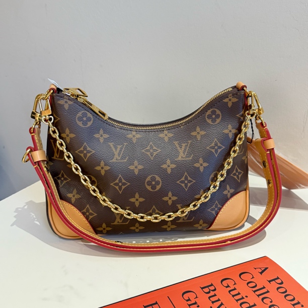 99新 LouisVuitton/路易威登 老花拼色 黄牛角 腋下斜挎包 芯片款