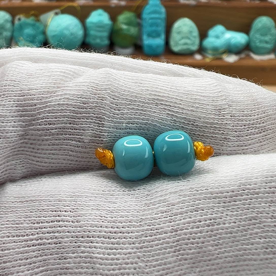 绿松石老型对珠 未镶嵌