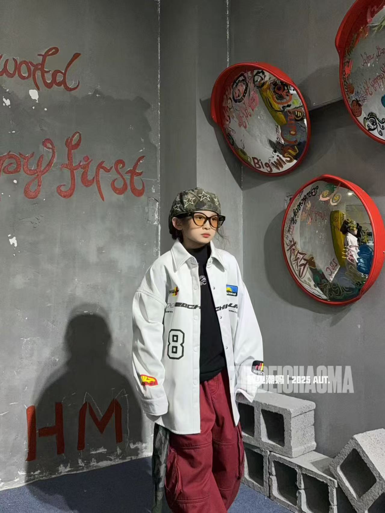 潮童衬衣亮色系搭配灰色系长袖加绒卫衣