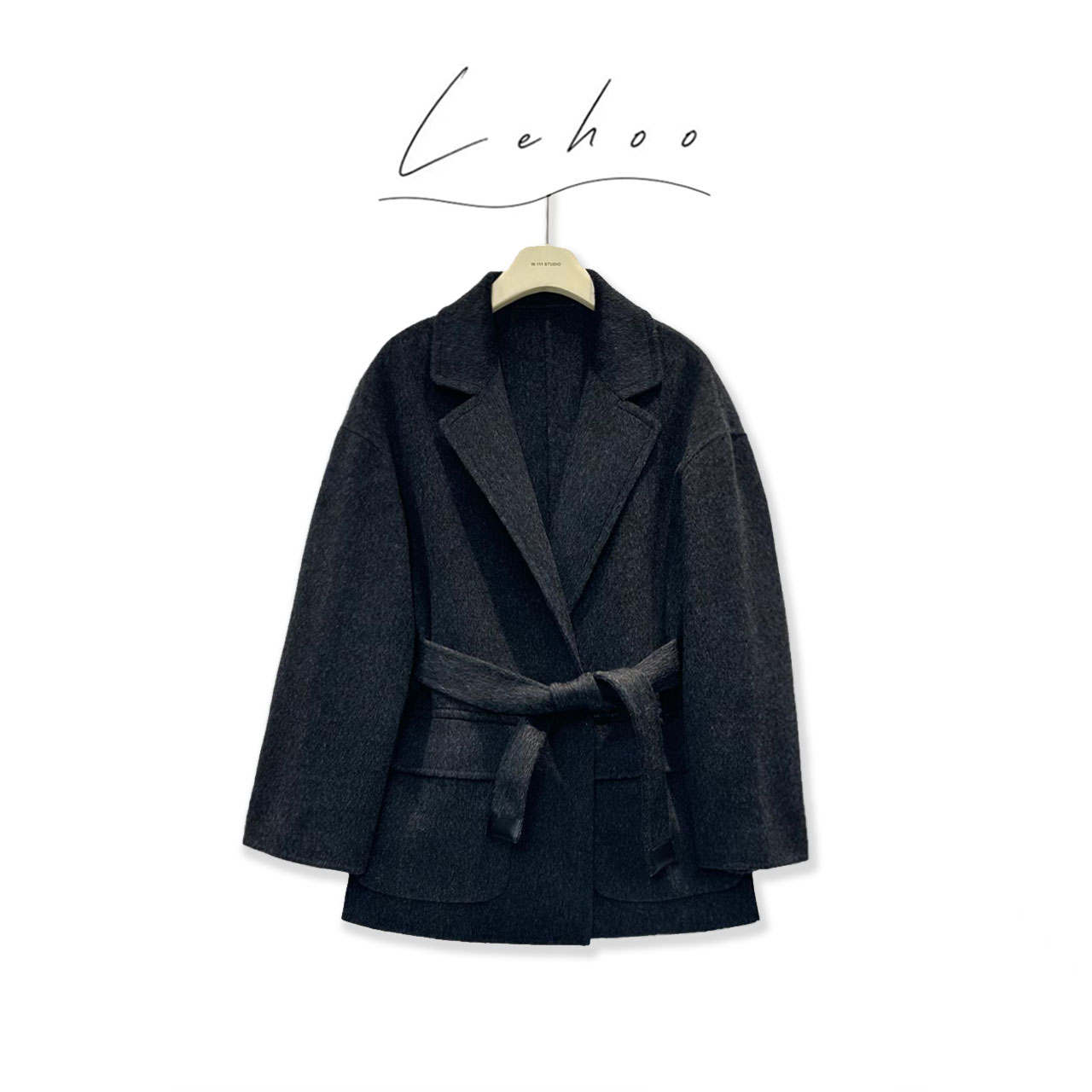 Lehoo|【宽松腰带双面羊毛大衣】秋冬厚款翻领慵懒风外套