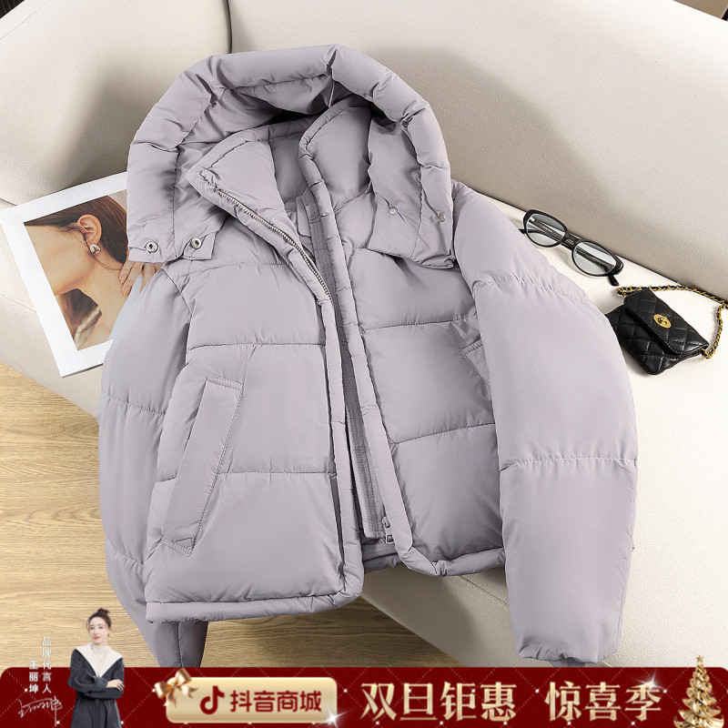 丝柏舍2025冬装新款女装时尚简约纯色宽松连帽休闲棉衣S54F0064H