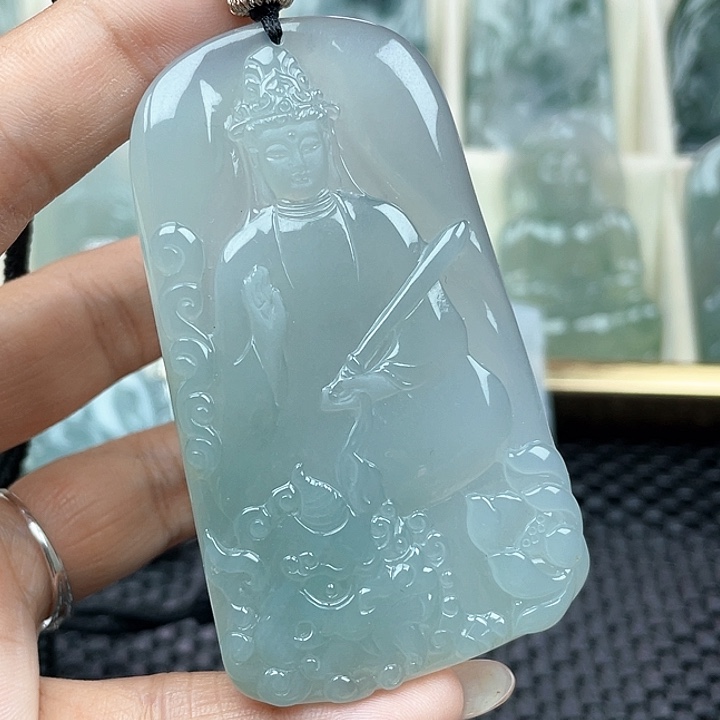 颈饰未镶嵌翡翠菠****^天然翡翠A货文殊菩萨