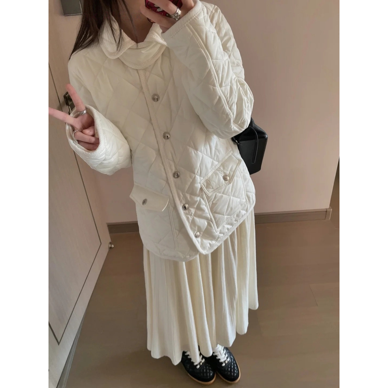 【特价】【粉丝福利】棉衣棉服女小马刺绣秋冬收腰百搭菱形格开衫外套