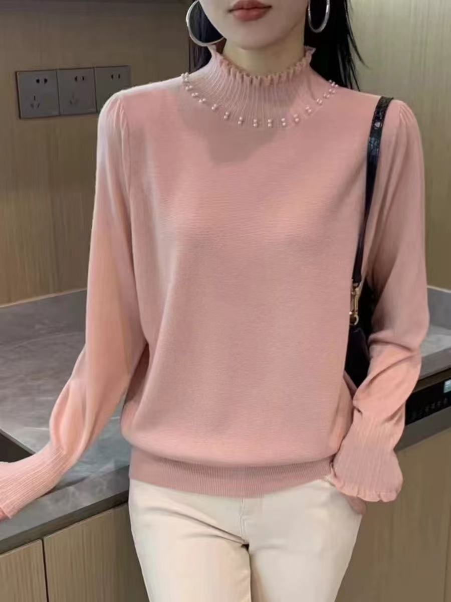 玉姐家秋冬新款钉珠纯色中领毛衣f1954 J022265