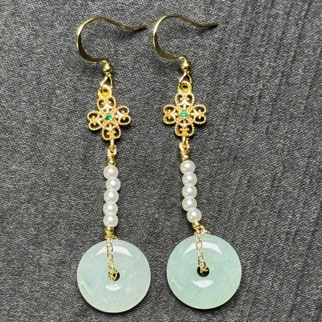 天然翡翠平安扣14mm设计款耳钩耳饰