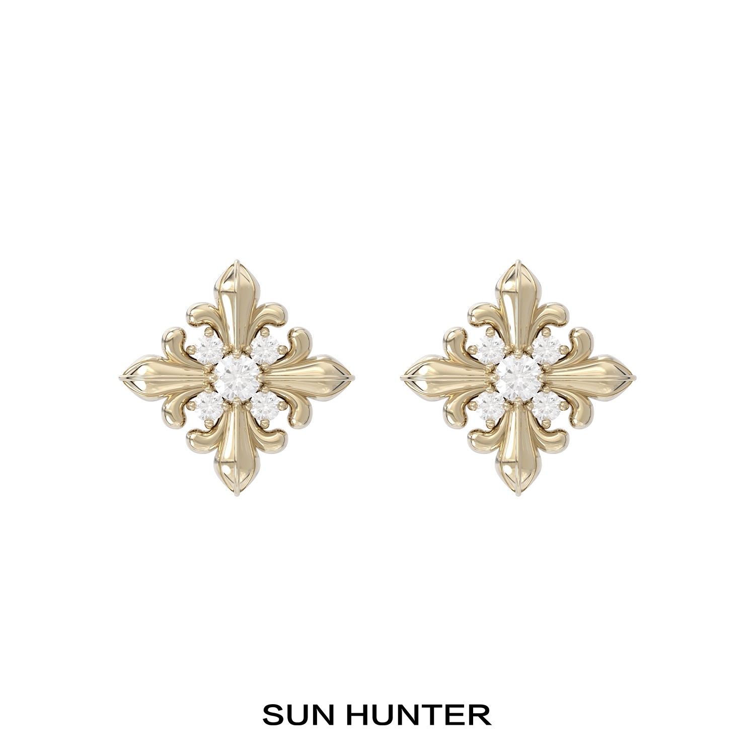 铜合金耳饰 三横SUN HUNTER原创鸢尾花方形耳钉复古简约美拉德女