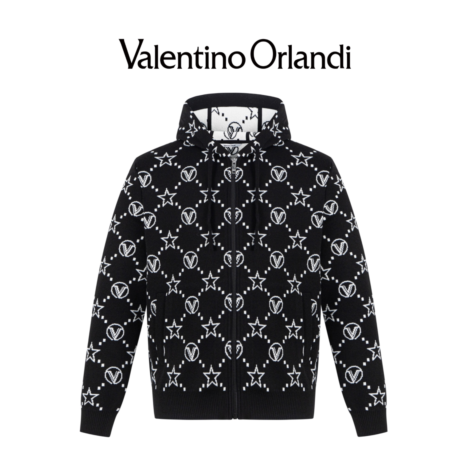Valentino orlandi男士秋冬B版时尚百搭满印老花logo加厚针织外套