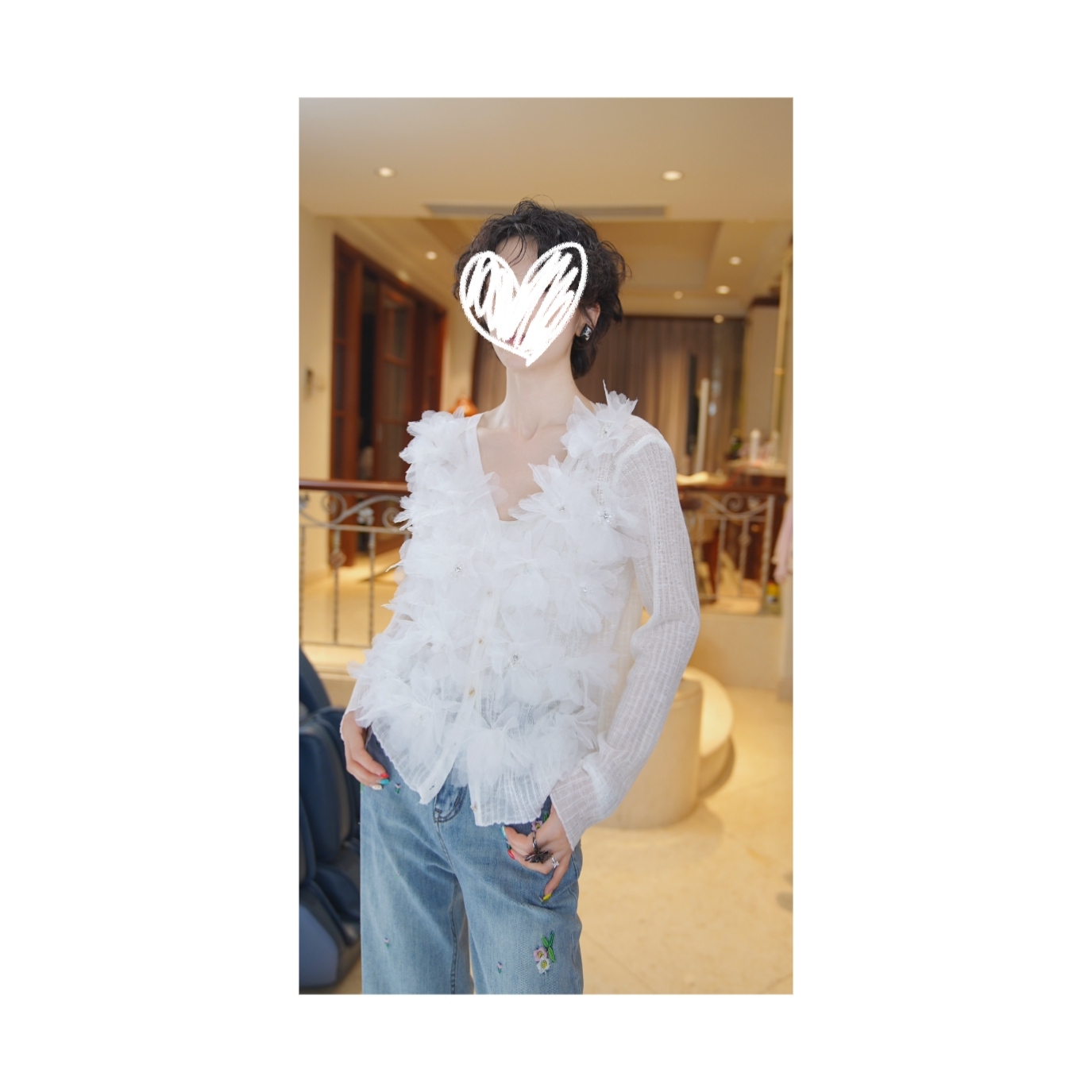 【流光花语】手工花朵高级显瘦优雅上衣26112790