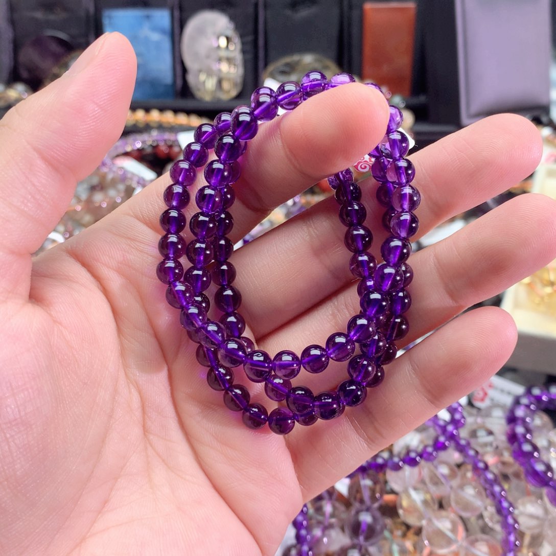 云***️水晶手链未镶嵌紫水晶手链多圈6+