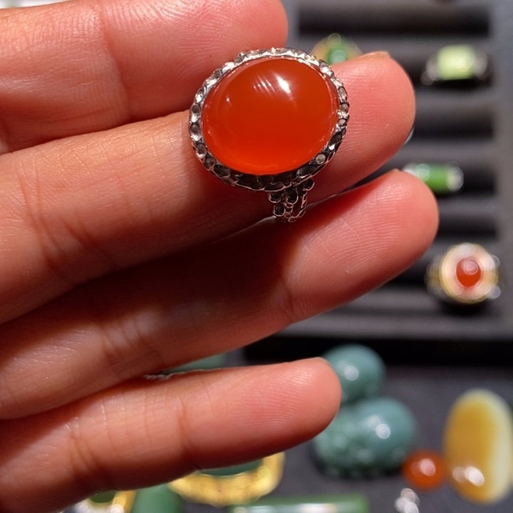 南红玛瑙银S925镶嵌戒指