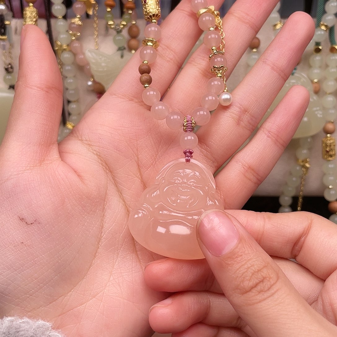 石英质玉未镶嵌颈饰30粉佛重工绳