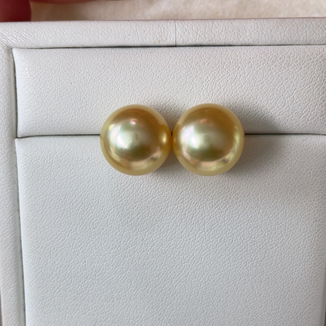 18K金镶嵌耳饰海水珍珠南洋金珠11-12m m