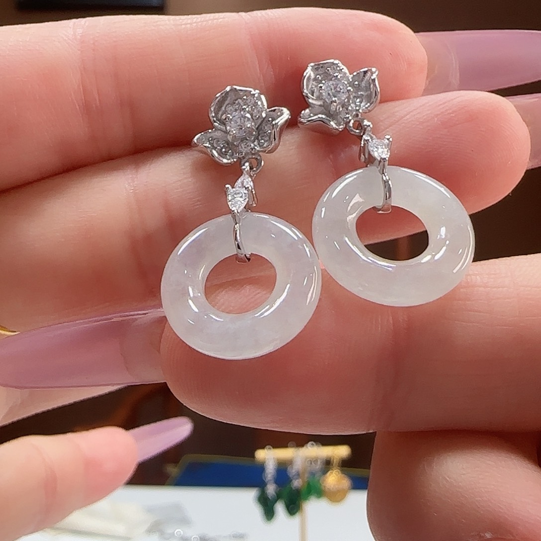 银S925镶嵌翡翠耳饰