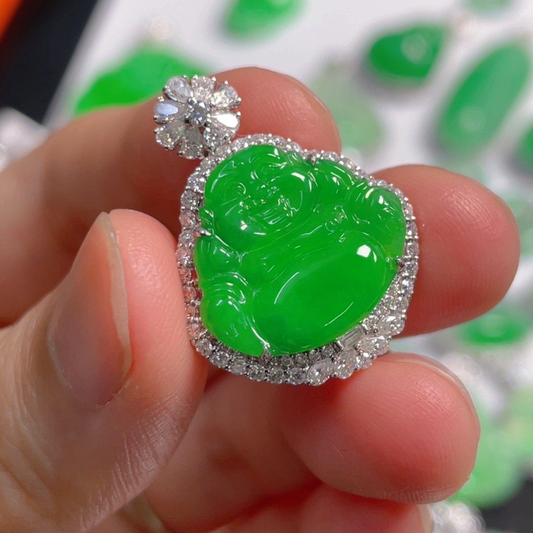 翡翠18K金镶嵌吊坠(不含链)