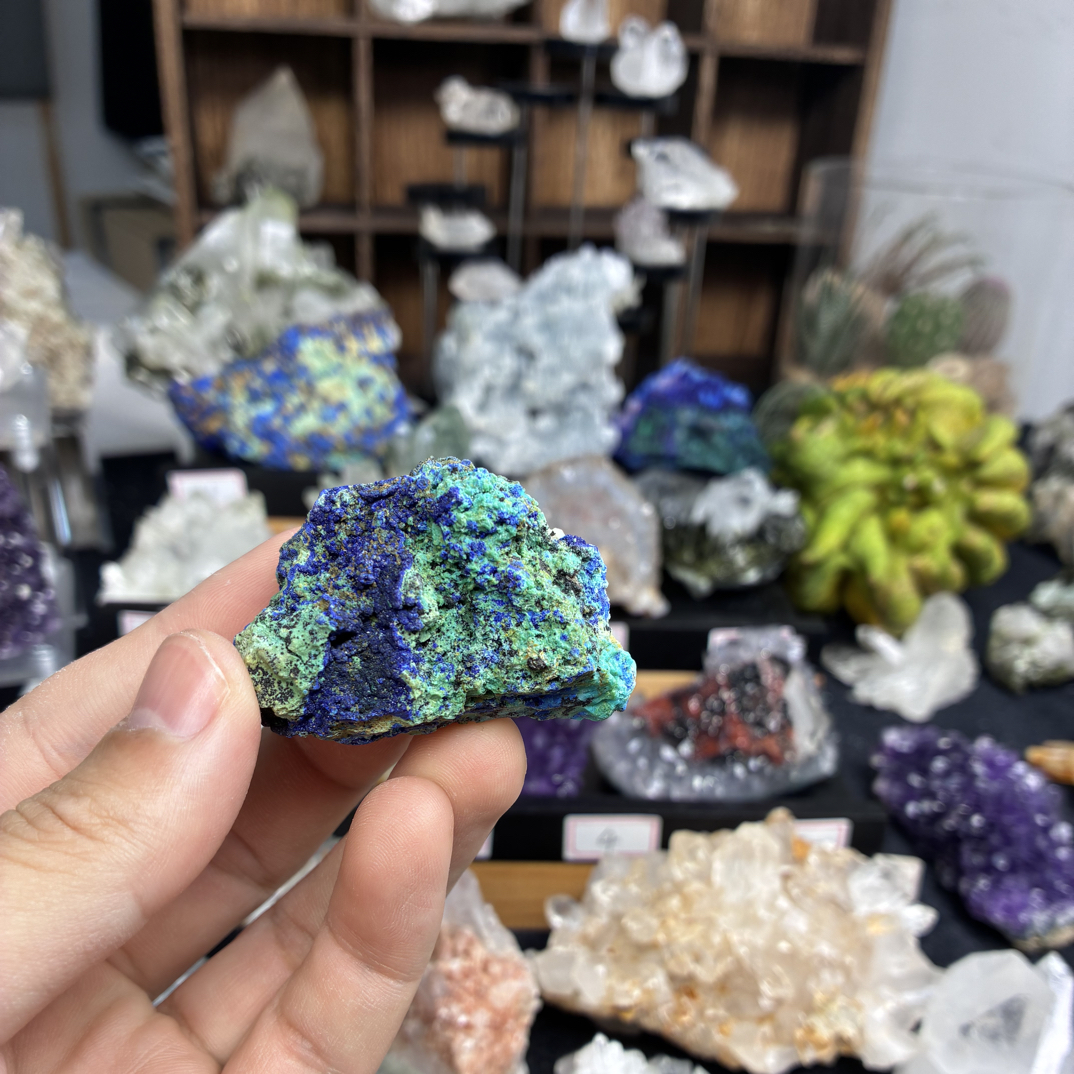 蓝铜矿水晶装饰创意摆件