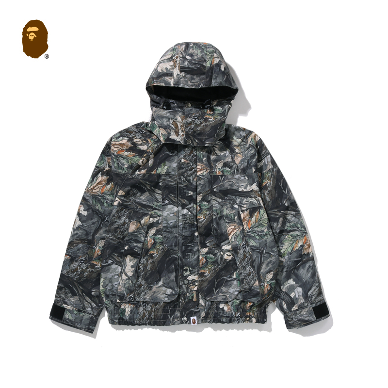 BAPE男装25秋冬树叶纹迷彩图案可拆卸连帽夹克外套301401P
